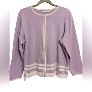 WOMEN'S CATHY DANIELS LAVENDER ZIP-UP LONG SLEEVE CARDIGAN SWEATER SIZE LARGE